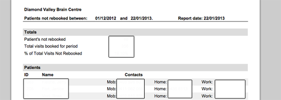 Patients not rebooked report