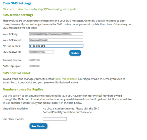 SMS reminder settings