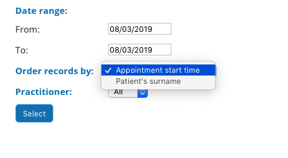 appointment report filters